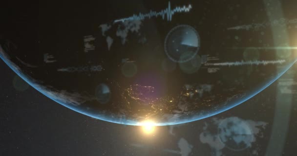 Mavi Arka Planda Dünya Üzerinde Veri Işleme Animasyonu Küresel Teknoloji — Stok video