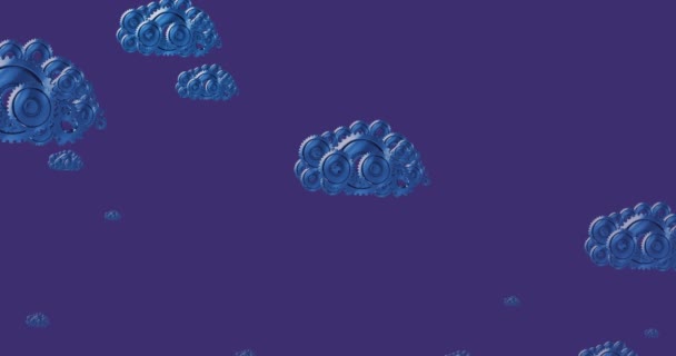 Animation Blauer Wolken Deren Rädchen Sich Auf Violettem Hintergrund Bewegen — Stockvideo