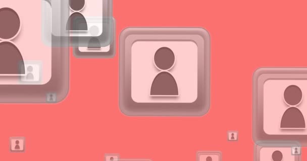 Анімація Іконок Онлайн Людей Рухаються Рожевому Тлі Глобальна Концепція Мереж — стокове відео