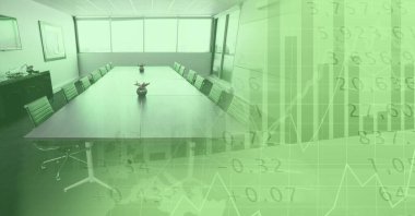 Modern ofis üzerinde dijital diyagramların kompozisyonu. küresel iş, finans ve ağ konsepti dijital olarak oluşturulmuş görüntü.