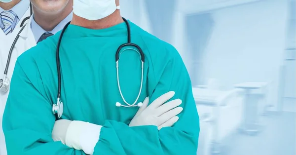 Sezione Centrale Del Team Professionisti Medici Operatori Sanitari Sullo Sfondo — Foto Stock