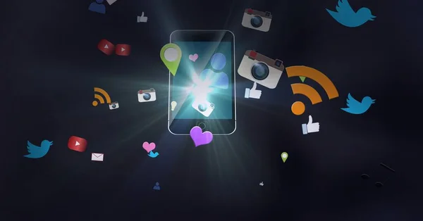 Ikony Mediów Społecznościowych Inteligentnych Urządzeniach Mediach Społecznościowych Koncepcjach Technologicznych Cyfrowo — Zdjęcie stockowe