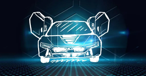 Composition Des Hexagones Numériques Sur Dessin Voiture Ingénierie Mondiale Industrie — Photo