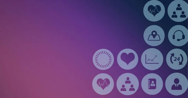 梯度紫色背景下医学图标网络的组成 全球科学 医学和研究概念数字生成的图像 — 图库照片