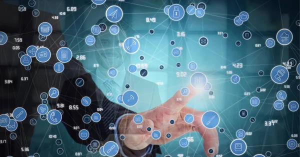 Zusammensetzung Des Touchscreens Des Geschäftsmannes Mit Einem Netzwerk Digitaler Online — Stockfoto