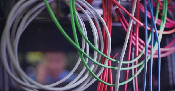 Composición Primer Plano Cables Informáticos Multicolores Concepto Global Conexión Línea — Foto de Stock
