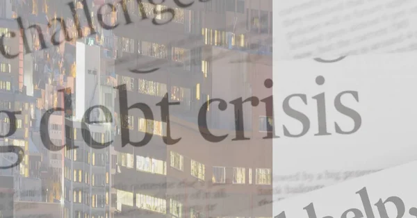 都市の建物の背景 経済と金融危機の概念上の債務危機のテキスト デジタル的に生成された — ストック写真