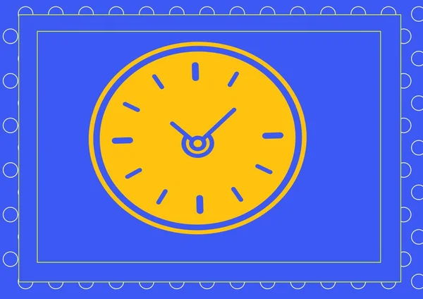 Composición Del Reloj Amarillo Marco Sobre Fondo Azul Tiempo Concepto — Foto de Stock