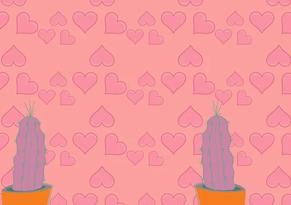 ピンクの背景にピンクのハートを持つサボテンの組成 バレンタインデー愛とロマンスのコンセプトをデジタルで生成した画像 — ストック写真