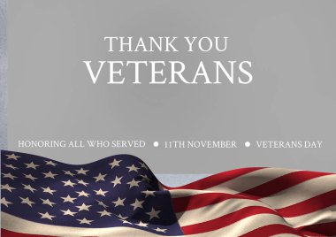 Thank you veterans over american flag waving, veterans day and patriotism concepts. digitally generated image clipart