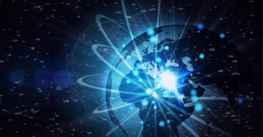 Mavi zemin üzerinde dünya çapında sayılarla bağlantı ağının bileşimi. küresel ağ ve bağlantılar konsepti dijital olarak oluşturulmuş görüntü.