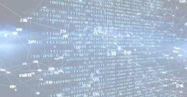 Mavi arkaplandaki ikili kodlama üzerinden bağlantı ağının bileşimi. küresel veri işleme ve ağ konsepti dijital olarak oluşturulmuş resim.