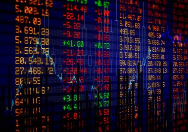 Borsa verileri ve grafikleri mavi arka plan, finans ve ekonomi kavramları üzerinde işliyor. dijital olarak oluşturulmuş resim