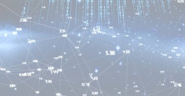 Mavi arkaplandaki ikili kodlama üzerinden bağlantı ağının bileşimi. küresel veri işleme ve ağ konsepti dijital olarak oluşturulmuş resim.