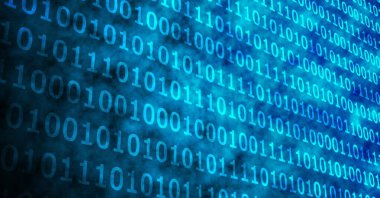 Mavi arkaplanda mavi ikili kodlama bileşimi. küresel teknoloji ve veri işleme kavramı dijital olarak oluşturulmuş görüntü.