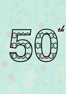 50 'nci ve açık yeşil renkli daireli siyah metin kompozisyonu. Doğum günü partisi davet şablonu tasarımı, kutlama daveti konsepti kopya alanı, dijital olarak oluşturulmuş resim.