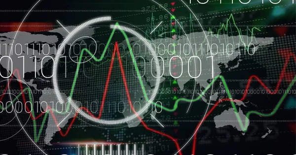 Samenstelling Van Scope Scanning Binaire Codering Financiële Gegevensverwerking Grid Achtergrond — Stockfoto