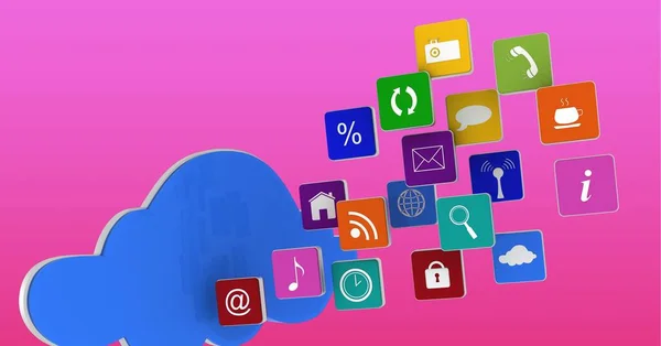 Cloud Symbol Und Mehrere Digitale Symbole Vor Rosa Hintergrund Computerschnittstelle — Stockfoto