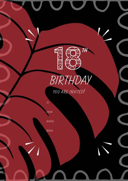 Composition 18Th Birthday Party Text Copy Space Red Leaf Pattern — Stock Photo, Image
