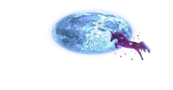 Eenhoorn Silhouet Maan Een Witte Achtergrond Creativiteit Fantasie Concepten Digitaal — Stockfoto