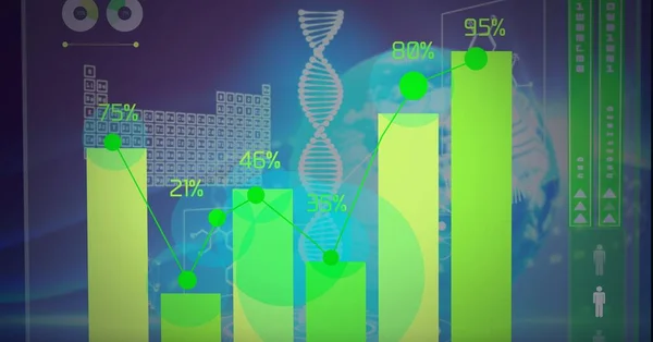 Σύνθεση Του Νήματος Dna Και Επεξεργασία Ιατρικών Δεδομένων Στην Οθόνη — Φωτογραφία Αρχείου