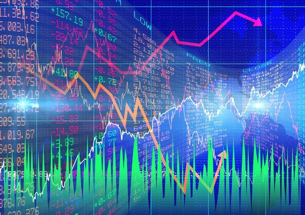 Dados Mercado Ações Processamento Gráficos Sobre Fundo Azul Finanças Conceitos — Fotografia de Stock