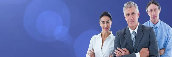 Vários Colegas Sorrindo Olhando Para Câmera Com Conceito Fundo Digital — Fotografia de Stock