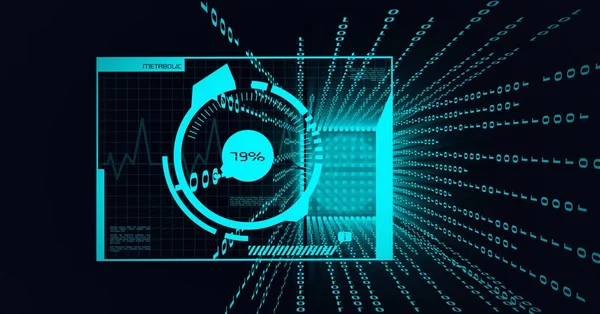 黑底屏幕上二进制编码 医学检查和数据处理的组成 全球医学和数据处理概念数字生成的图像 — 图库照片
