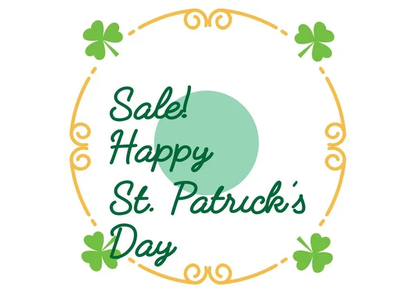 Composition Sale Happy Patrick Day Circle Yellow Frame Clover White — Stock Photo, Image