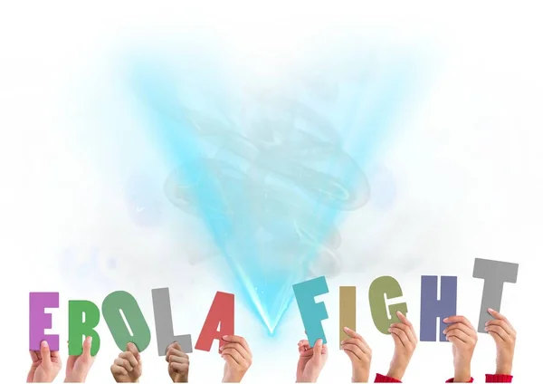 Composition Ebola Fight Multi Coloured Letters Held People Blue Smoke — Stock Photo, Image