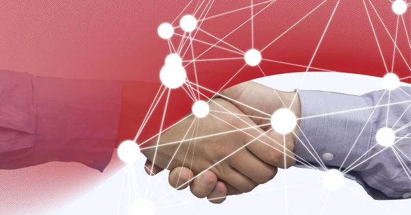 环球网联系了两个商人的中段握手 全球联网和商业技术概念 — 图库照片