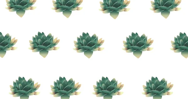 白い背景に緑の花の列のイラスト 春夏自然の概念をデジタルで生成し — ストック写真