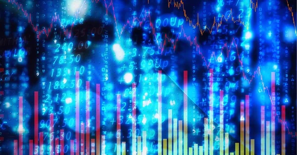 Sammansättning Finansiella Data Bearbetning Blå Glödande Bakgrund Globalt Affärs Finans — Stockfoto
