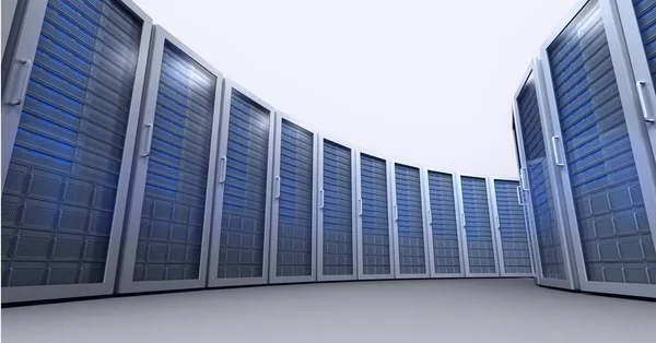 Composition Rows Blue Lit Computer Servers Global Data Processing Technology — Stock Photo, Image