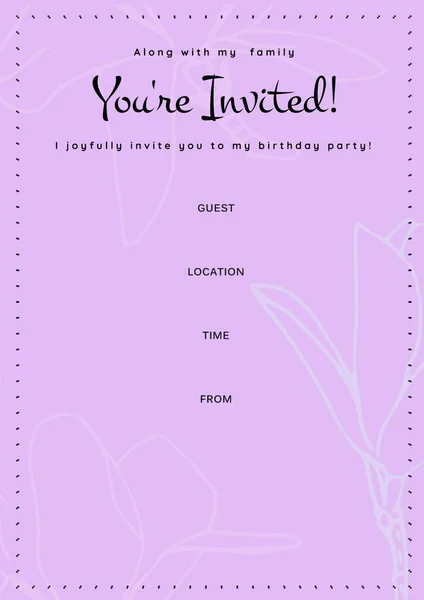 You Invited Message Black Floral Outline Birthday Invite Details Space — Stock Photo, Image