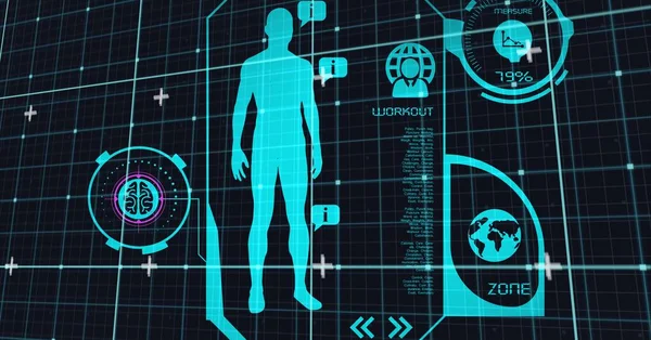 Composición Del Cuerpo Humano Iconos Médicos Procesamiento Datos Sobre Fondo —  Fotos de Stock