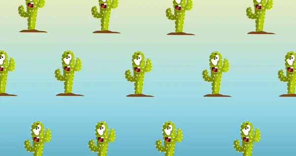 Kék Hátterű Zöld Kaktuszsorok Illusztrációja Tavasz Nyár Természet Koncepció Digitálisan — Stock Fotó