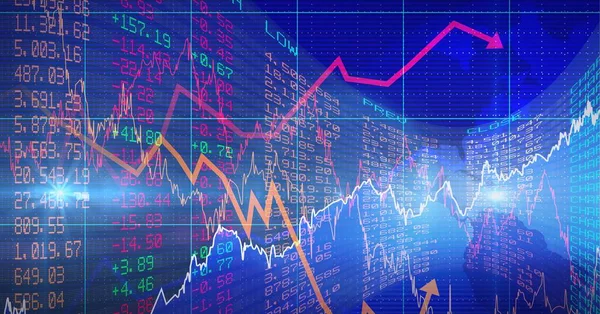 Spot Light Multiple Graphs Stock Market Data Processing Blue Background — Stock Photo, Image