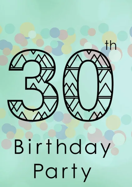 Composition 30Th Birthday Party Black Text Coloured Circles Pale Blue — Stock Photo, Image