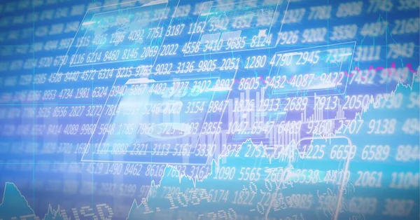 Samenstelling Van Financiële Gegevensverwerking Blauwe Achtergrond Mondiaal Bedrijfs Financieel Technologieconcept — Stockfoto