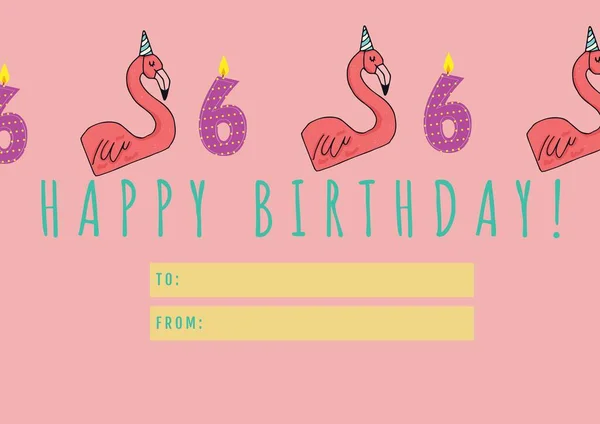 Happy Birthday Tag Flamingo Six Number Candle Birthday Gift Giving — Stock Photo, Image