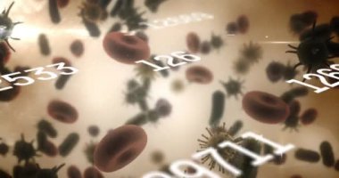 Dijital hücre simgeleri üzerinde bilimsel veri işleme animasyonu. küresel bilim, teknoloji ve dijital arayüz kavramı dijital olarak oluşturulmuş video.