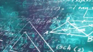 Karanlık arka planda yüzen matematiksel denklemlerin animasyonu. küresel bilim, teknoloji ve dijital arayüz kavramı dijital olarak oluşturulmuş video.