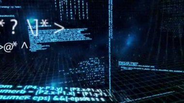 Siyah arka planda bilimsel veri işleme animasyonu. küresel bilim, teknoloji ve dijital arayüz kavramı dijital olarak oluşturulmuş video.