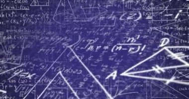 Mavi arkaplanda matematiksel denklemlerin animasyonu. küresel bilim, teknoloji ve dijital arayüz kavramı dijital olarak oluşturulmuş video.