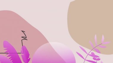 Pembe ve bej arka planda pembe yapraklı siyah bitki animasyonu. sanat, doğa ve renk konsepti dijital olarak oluşturulmuş video.