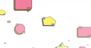 Beyaz arka planda uçuşan birden fazla klasik konuşma baloncuklarının animasyonu. Retro iletişim konsepti dijital olarak oluşturulmuş video.