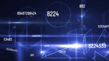 Matematiksel denklemler ve siyah arkaplan üzerindeki bilimsel veri işleme animasyonları. küresel bilim, teknoloji ve dijital arayüz kavramı dijital olarak oluşturulmuş video.