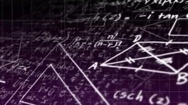 Siyah zemin üzerinde yüzen matematiksel denklemlerin animasyonu. küresel bilim, teknoloji ve dijital arayüz kavramı dijital olarak oluşturulmuş video.