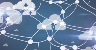 Mavi arka planda okları olan dijital bulutların üzerindeki bağlantı ağının animasyonu. küresel ağ, teknoloji ve dijital arayüz kavramı dijital olarak oluşturulmuş video.